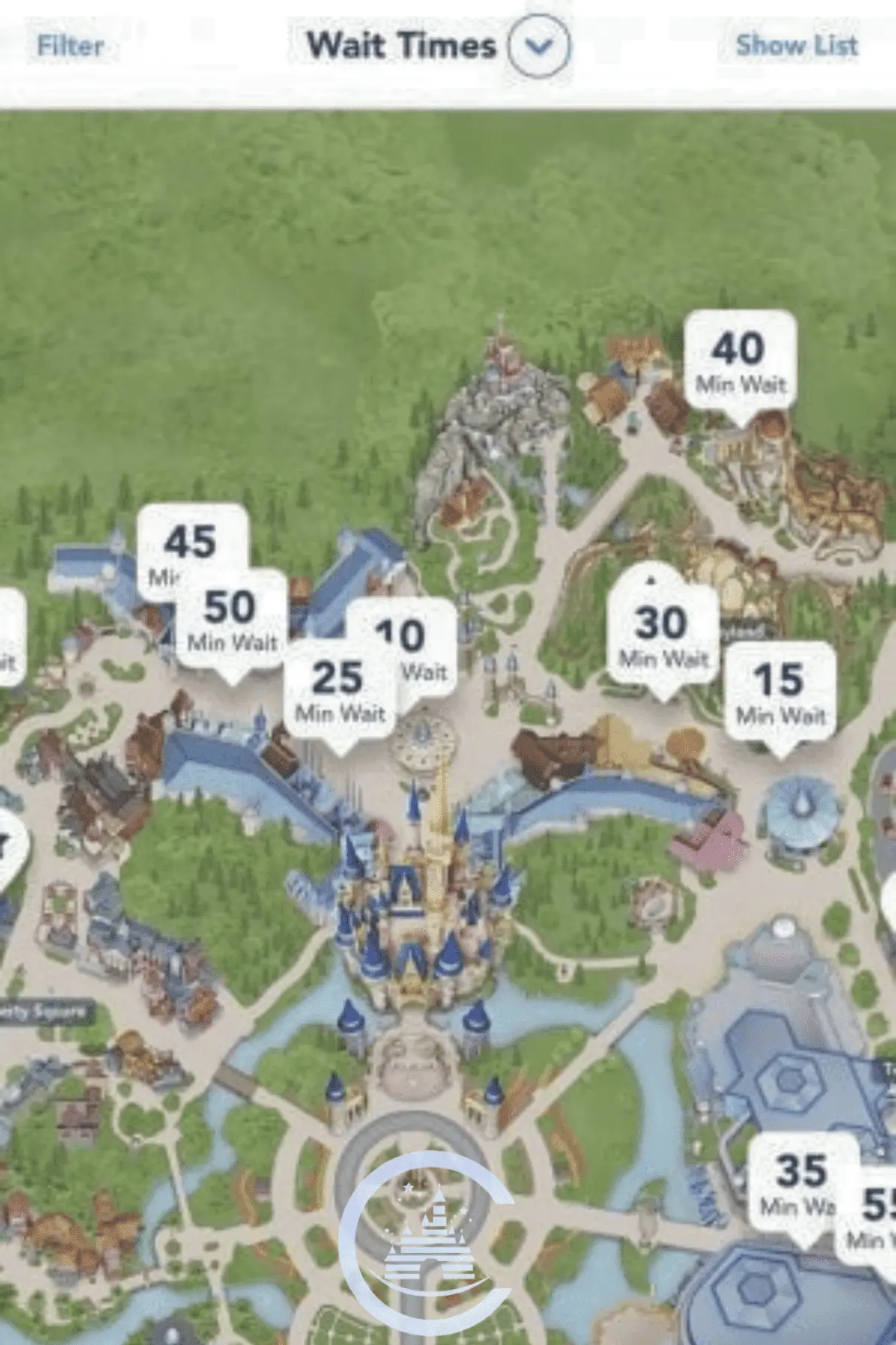 Tempo de espera das filas dos parques, uma das funcionalidades do aplicativo My Disney Experience. 